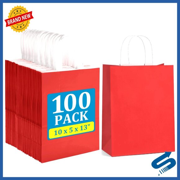 Large Kraft Paper Gift Bags Bulk 100Pcs with Handles for Party Favors Business